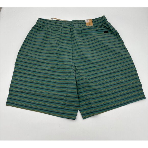 Prana Mens Shorts Striped Metric E Waist Boardshort Green Stripe Size XL New - Picture 4 of 11